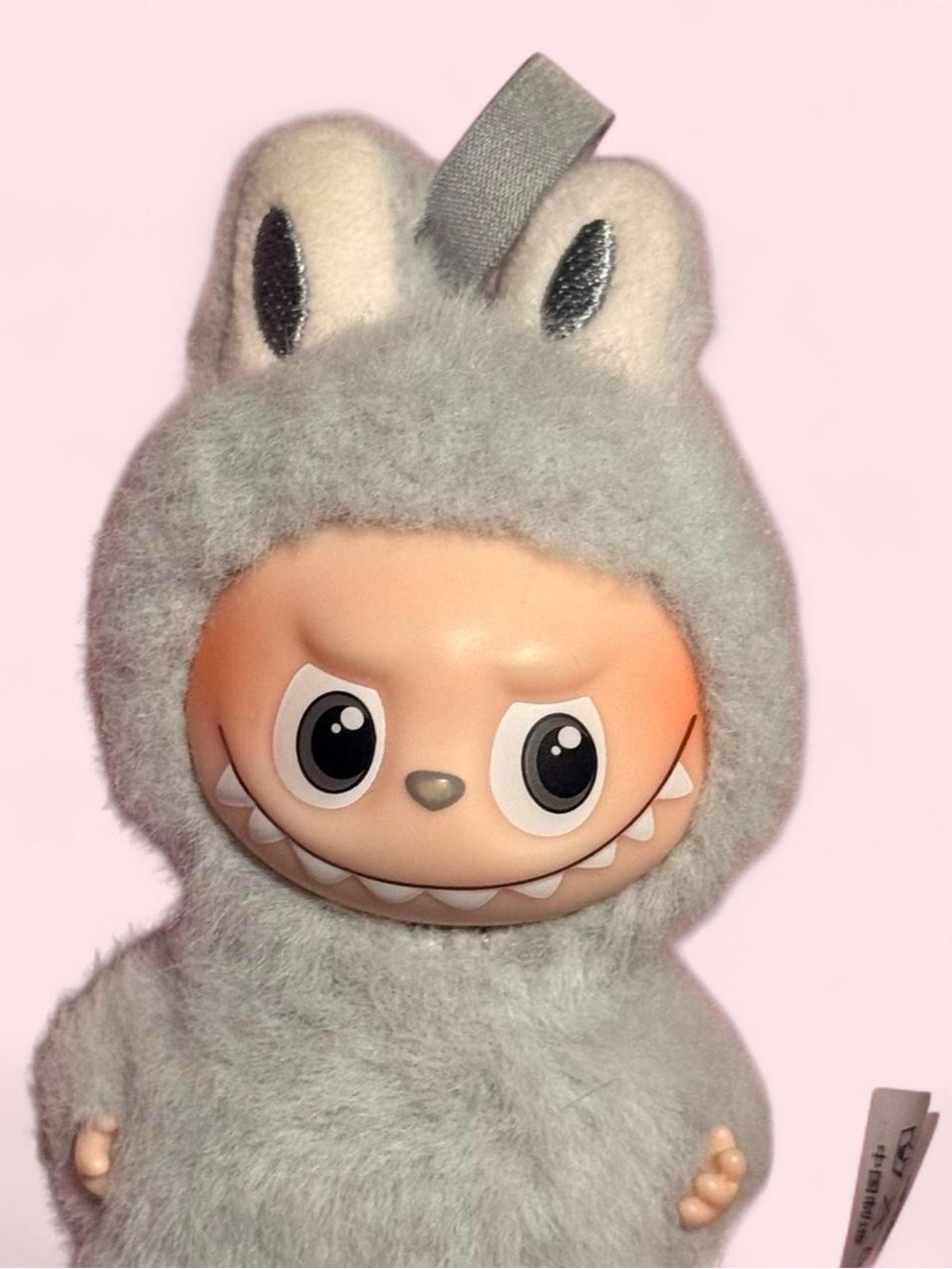 Pop Mart Labubu Gray Furry Monster Plush Keychain Used Good Condition
